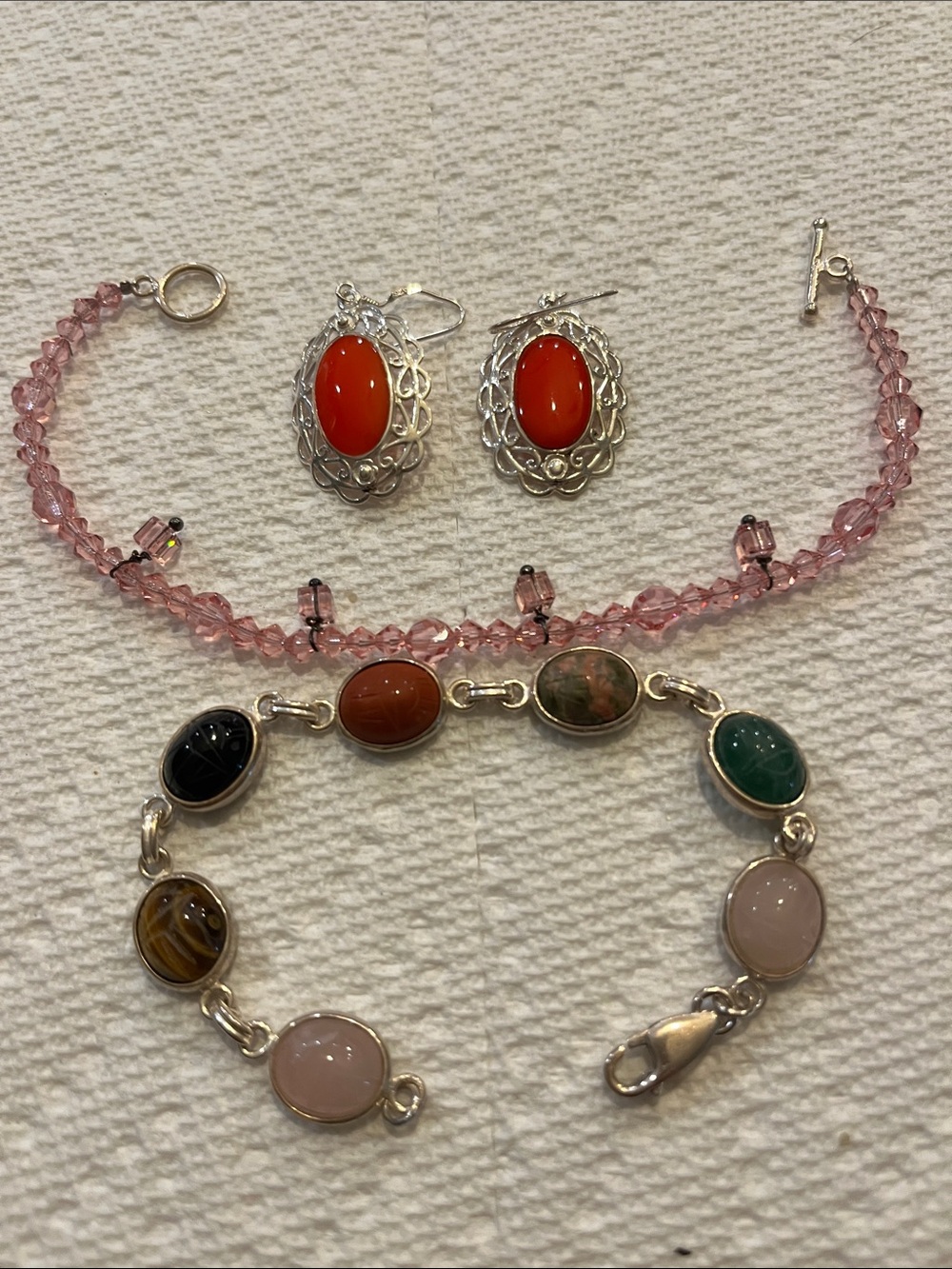 Sterling Silver lot of mixed Multi-stone and Pink Crystal red dangle earrings